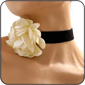 Rose Black Velvet Floral Choker Necklace - Camellia Daisy Rosette - Spring Summer Flower Jewelry