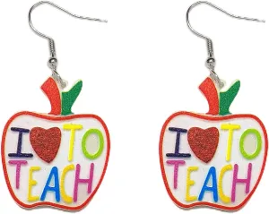 ROSTIVO Fun Teacher Earrings for Women I Love To Teach Earrings Apple Shaped Acrylic Earrings Lightweight Dangle Earrings