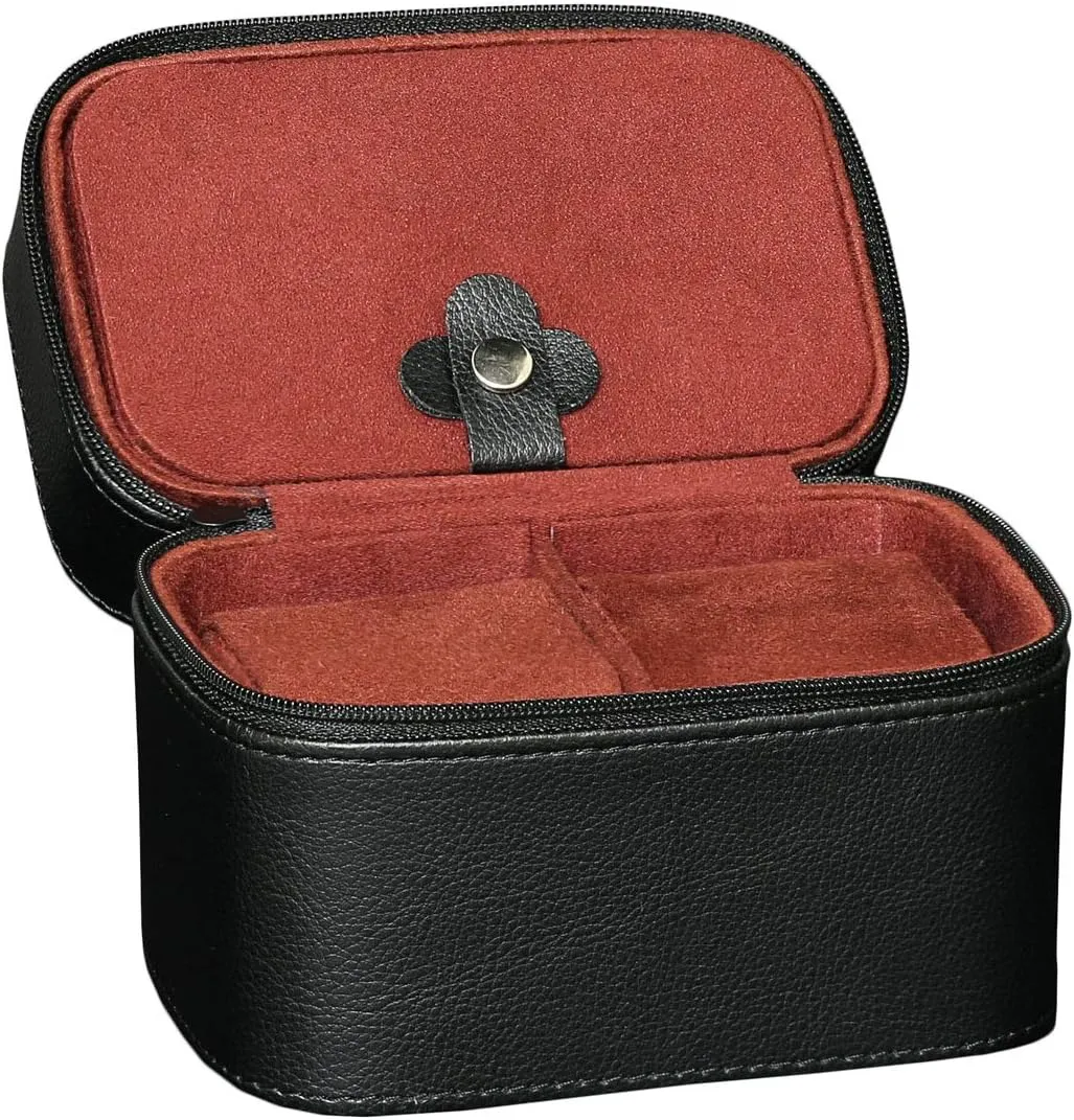 ROTHWELL 2 Watch Travel Case Storage Organizer for 2 Watches | Tough Portable Protection w/Zipper Fits All Wristwatches & Smart Watches Up to 50mm (Black/Red)