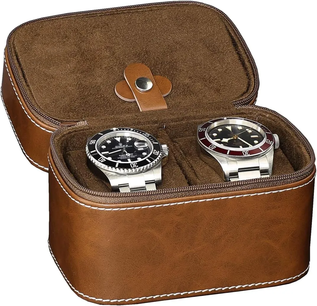 ROTHWELL 2 Watch Travel Case Storage Organizer for 2 Watches | Tough Portable Protection w/Zipper Fits All Wristwatches & Smart Watches Up to 50mm