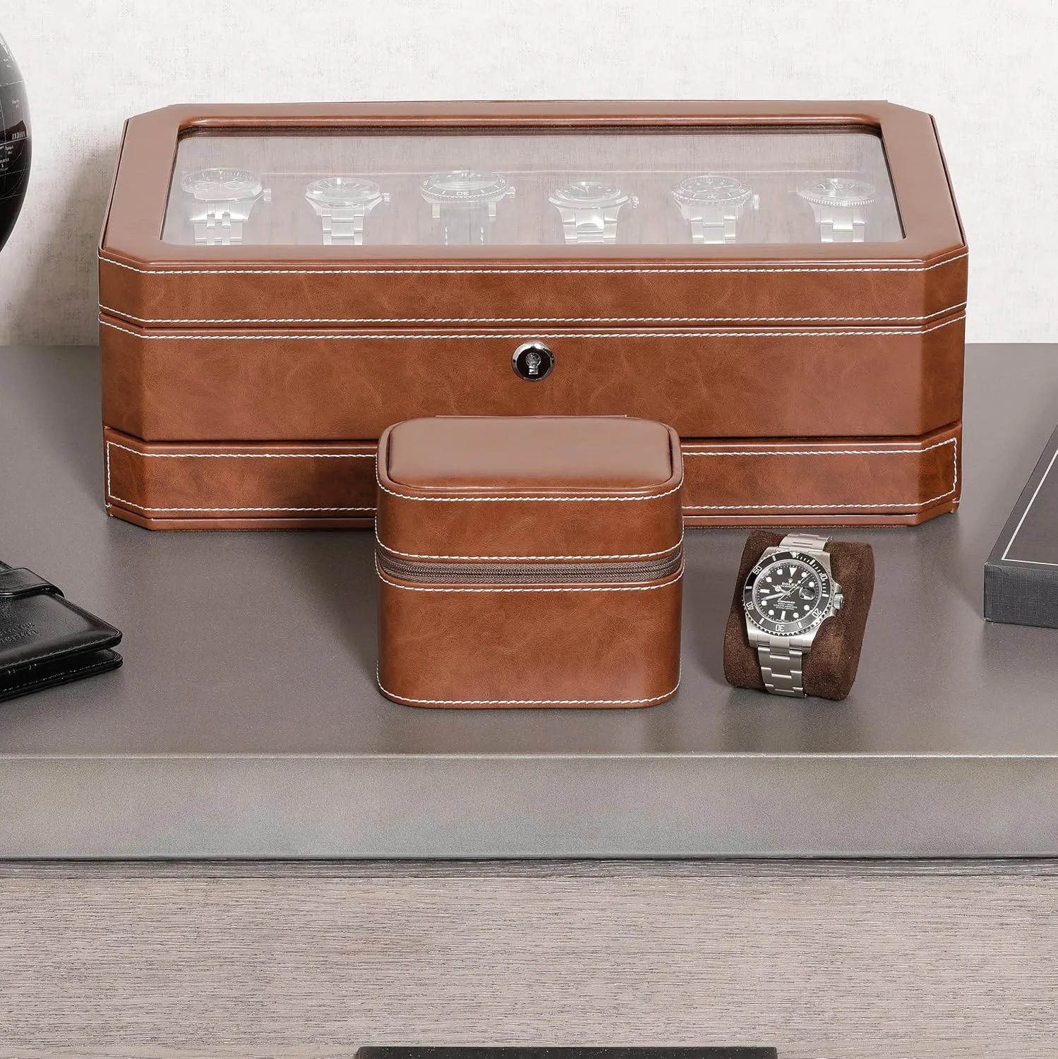 ROTHWELL 2 Watch Travel Case Storage Organizer for 2 Watches | Tough Portable Protection w/Zipper Fits All Wristwatches & Smart Watches Up to 50mm