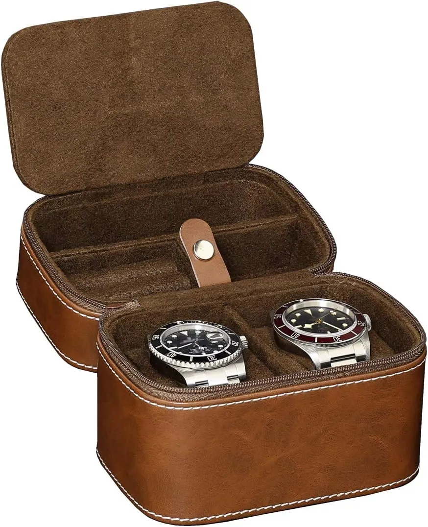 ROTHWELL 2 Watch Travel Case Storage Organizer for 2 Watches | Tough Portable Protection w/Zipper Fits All Wristwatches & Smart Watches Up to 50mm