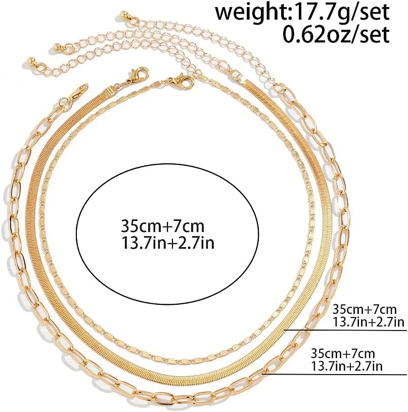 Rrdaily 3Pcs Silver Layered Necklace Sets for Women, Fashionable Adjustable Stacked Collarbone Necklace Gift,Charm Non Tarnish Paperclip Chain Necklace