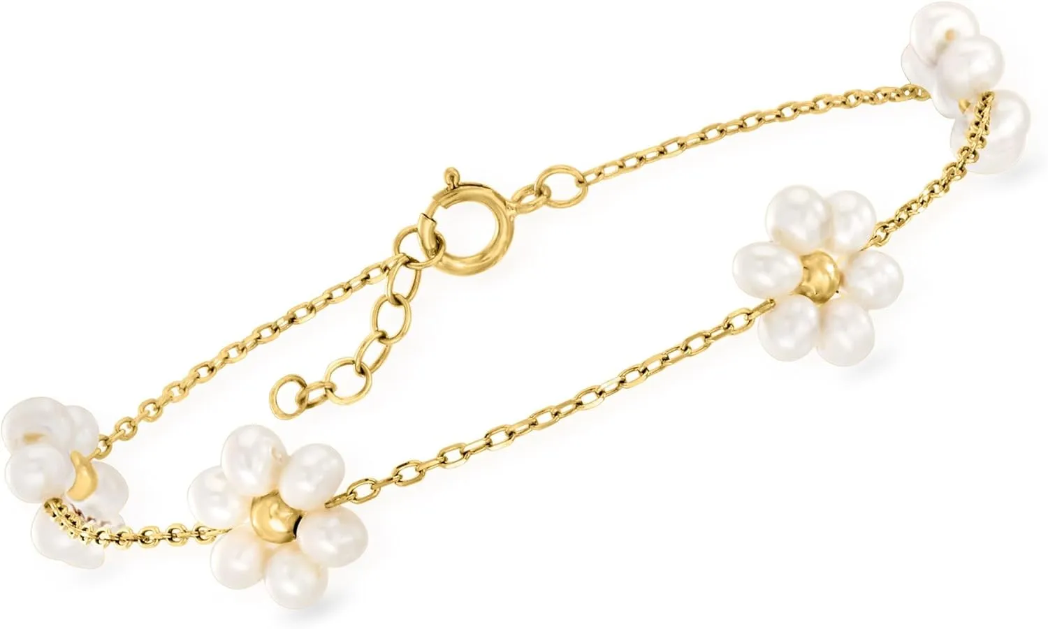 RS Pure by Ross-Simons 3-3.5mm Cultured Pearl Flower Station Bracelet in 14kt Yellow Gold