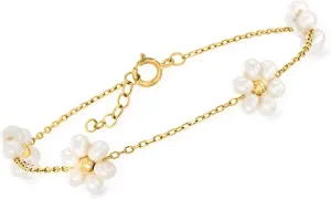 RS Pure by Ross-Simons 3-3.5mm Cultured Pearl Flower Station Bracelet in 14kt Yellow Gold