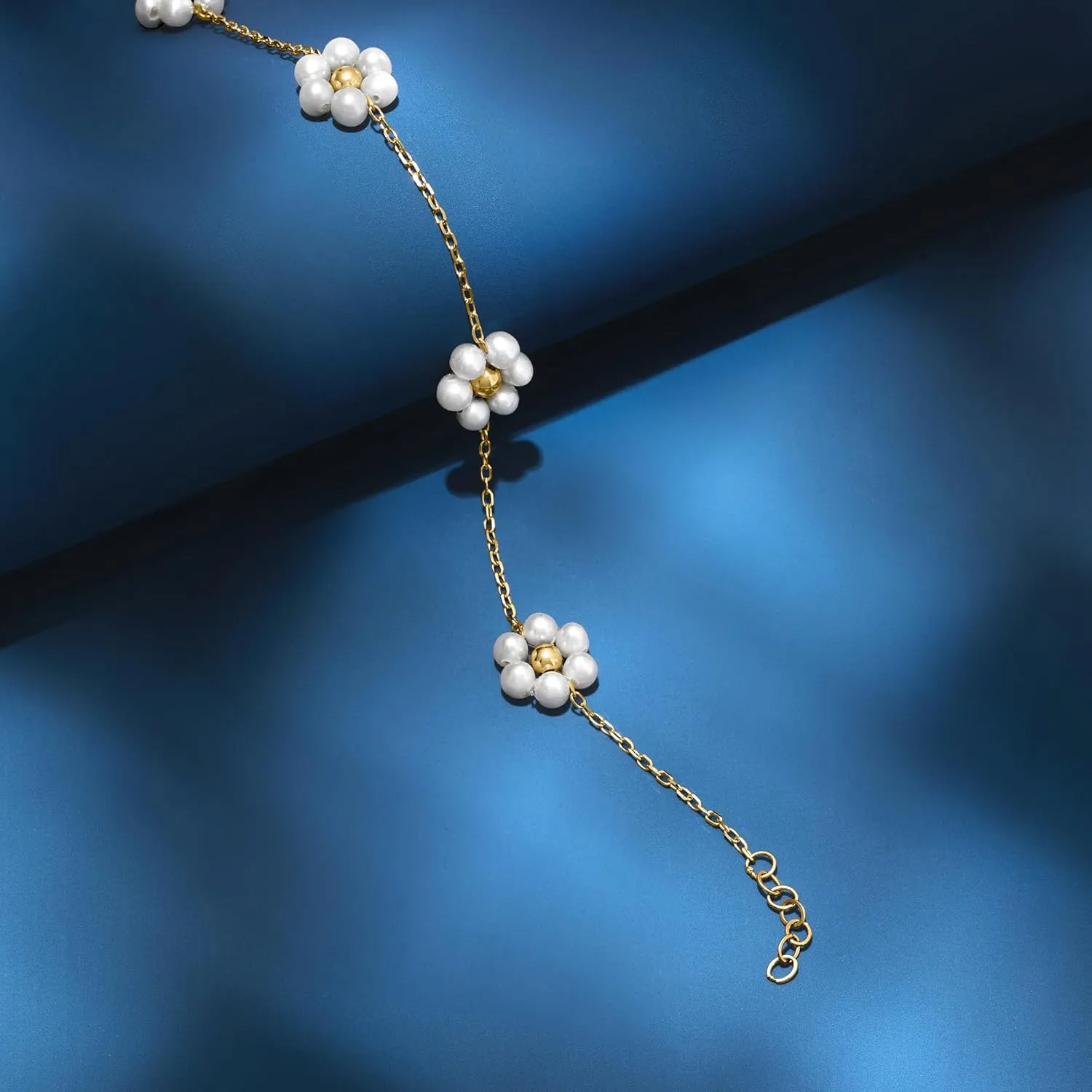 RS Pure by Ross-Simons 3-3.5mm Cultured Pearl Flower Station Bracelet in 14kt Yellow Gold