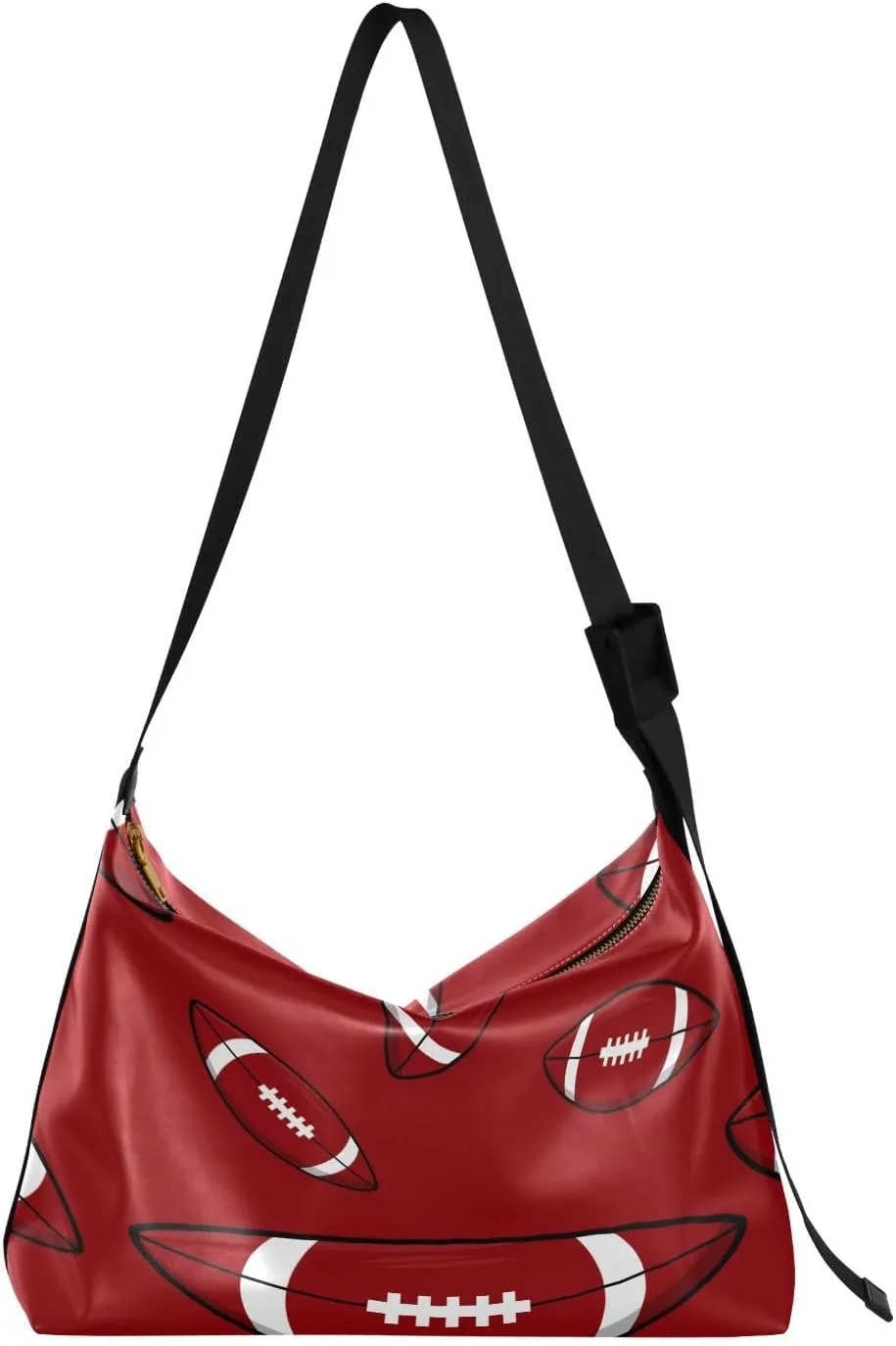 Rugby Seamless Pattern Hobo Crossbody Bags for Women Leather Large Shoulder Bag Cross Body Red Trendy Womens Tote Bags Handbag for Travel Shopping