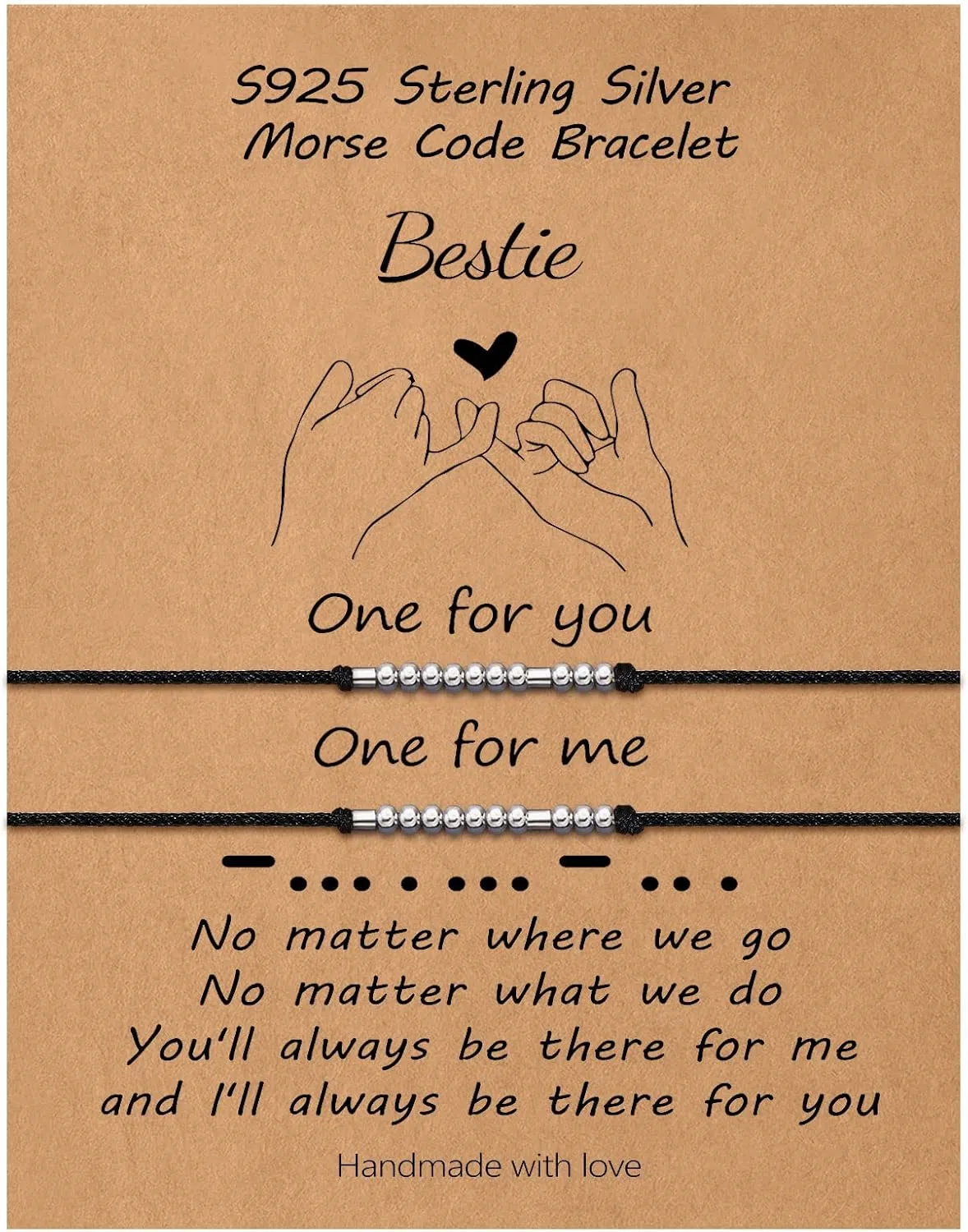 S925 Sterling Silver Morse Code Bracelets for Women, 2pcs Morse Code Bracelets Set Pinky Promise Matching Bracelets for Couples Friends Friendship Bracelets Valentine's Day Birthday Gifts for Women