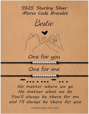S925 Sterling Silver Morse Code Bracelets for Women, 2pcs Morse Code Bracelets Set Pinky Promise Matching Bracelets for Couples Friends Friendship Bracelets Valentine's Day Birthday Gifts for Women