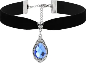 Sacina Blue Victorian Velvet Choker, Gothic Goth Choker Necklace, Vintage Costume Jewelry, Christmas Jewelry Gifts for Women