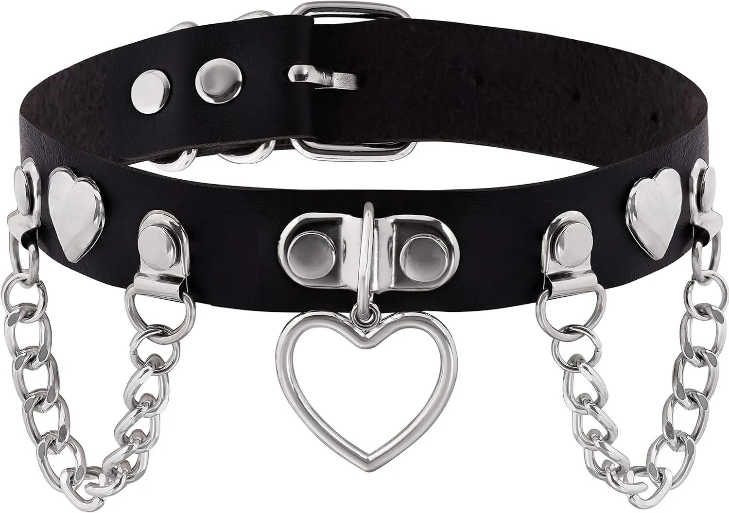 Sacina Goth Black Heart Chain Choker Necklace, PU Leather Choker, Halloween Christmas New Year Jewelry Gift for Women