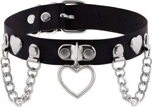 Sacina Goth Black Heart Chain Choker Necklace, PU Leather Choker, Halloween Christmas New Year Jewelry Gift for Women