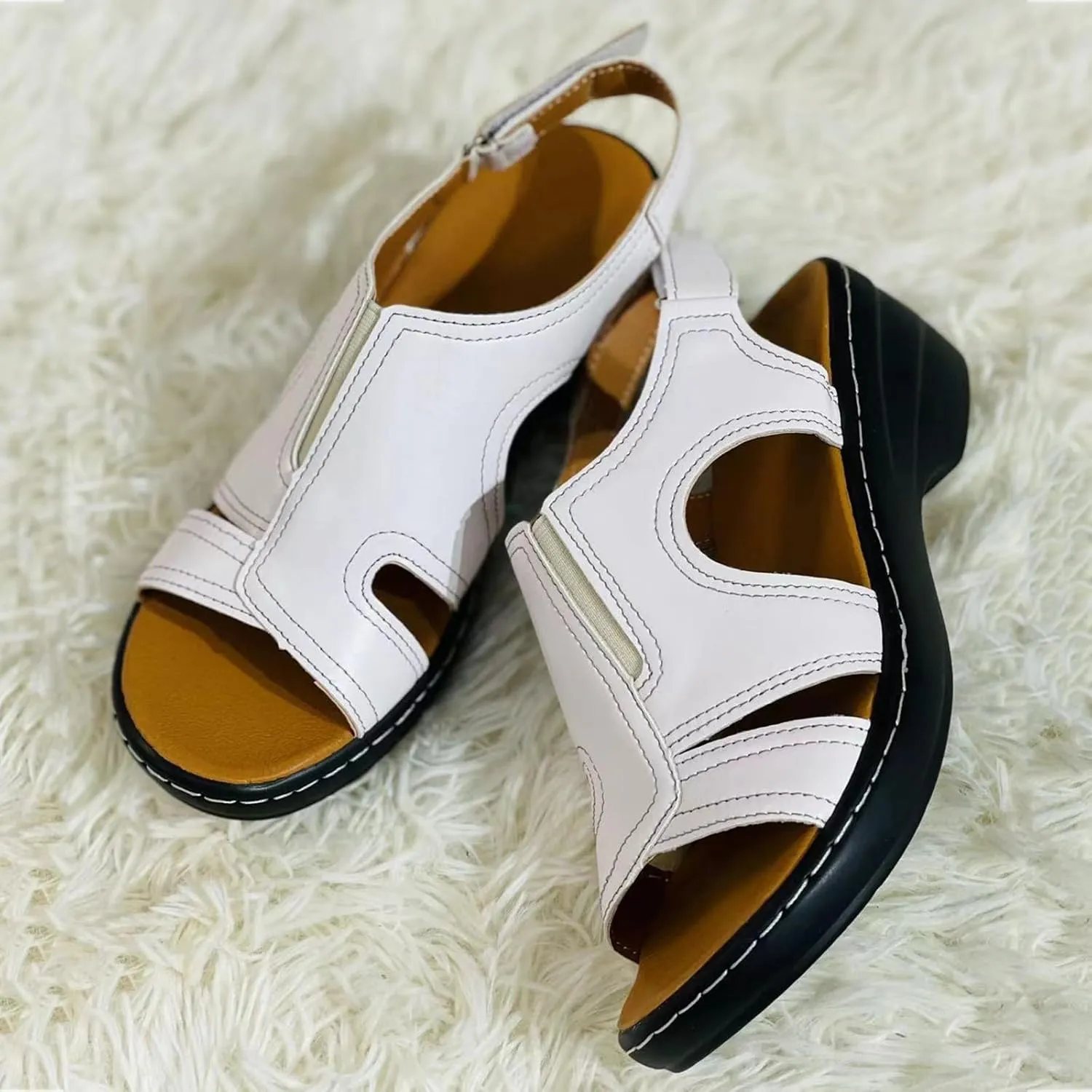 Sandals For Women Casual Roman Shoes Mouth Wedge Sandals Beaded for Women Flat Women's Cork Slide Shoes