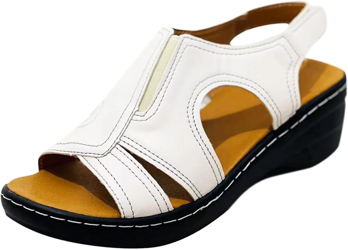 Sandals For Women Casual Roman Shoes Mouth Wedge Sandals Beaded for Women Flat Women's Cork Slide Shoes