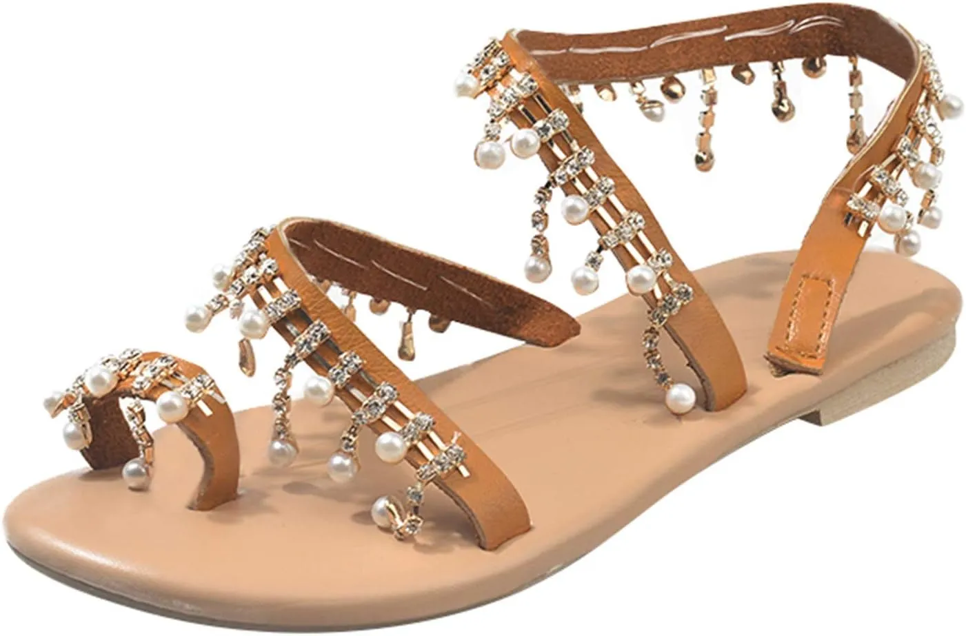 Sandals for Women Summer Beach Bohemia Flat Sandals Glitter Beaded Walking Flip Flops Wedding Thong Shoes