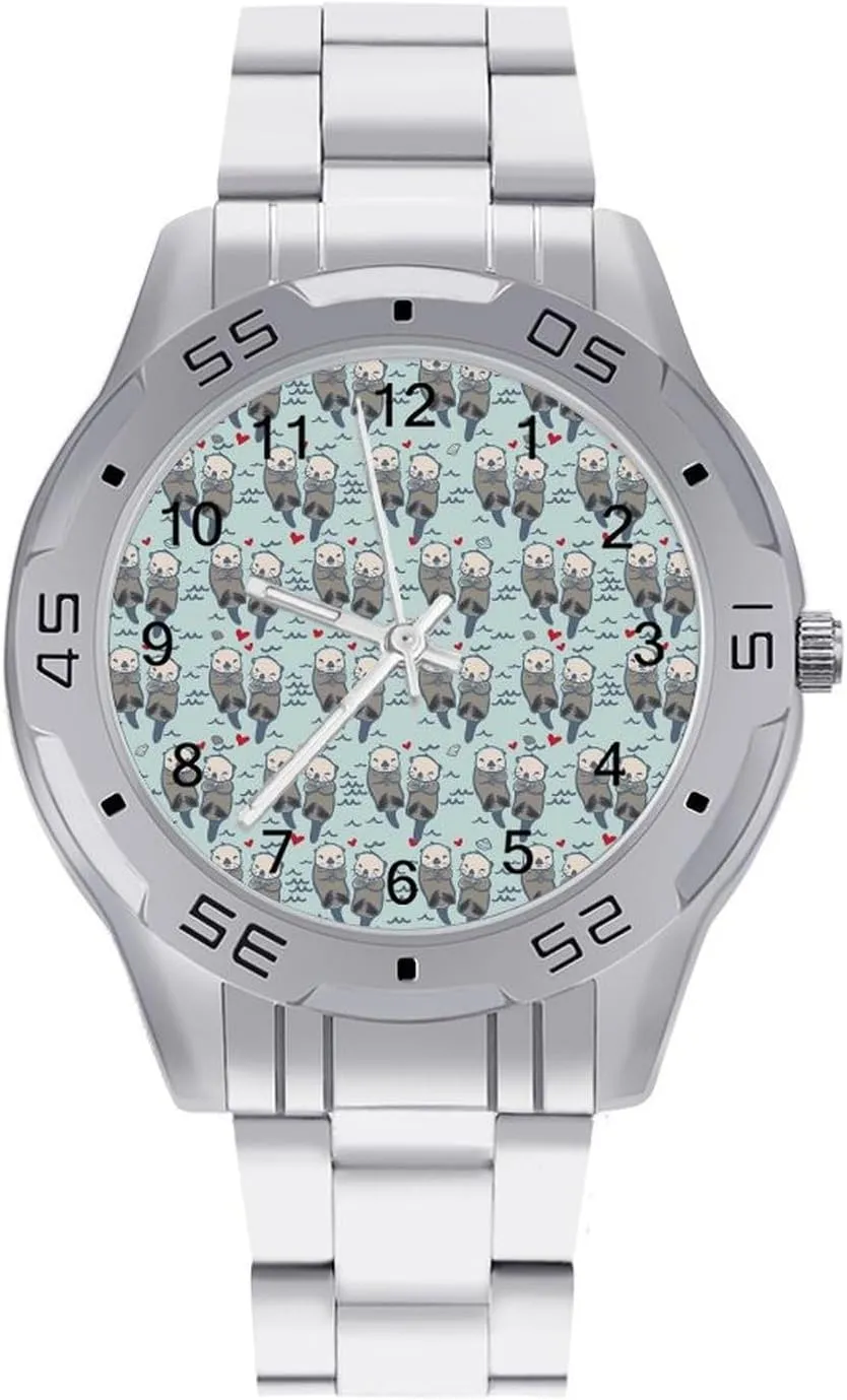 Sea Otter Lovers Classic Wrist Watches for Men Casual Business Dress Watch with Stainless Steel Band Work Party