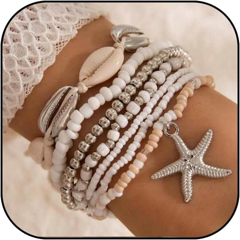 Seashell Shell Bracelet Beach Bracelets Jewelry for Women Starfish Charm Bracelets Beach Accessories Dresses for Women Vcation Outfits Summer Stuff