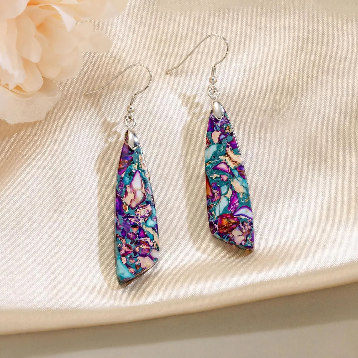 SELOVO Jasper Stone Earrings for Women Trendy Dangle Earrings Fishhook Drop Earrings