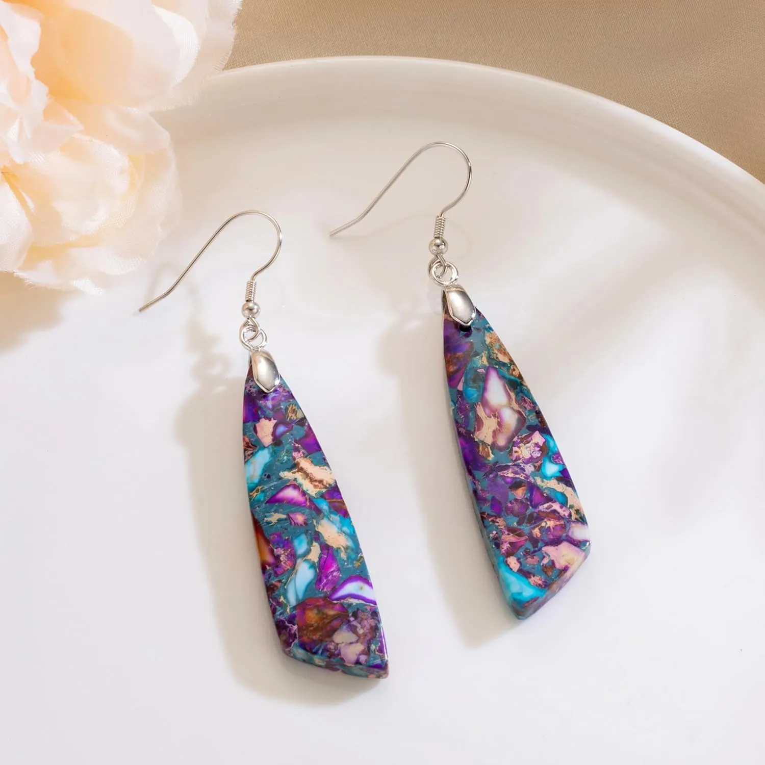 SELOVO Jasper Stone Earrings for Women Trendy Dangle Earrings Fishhook Drop Earrings