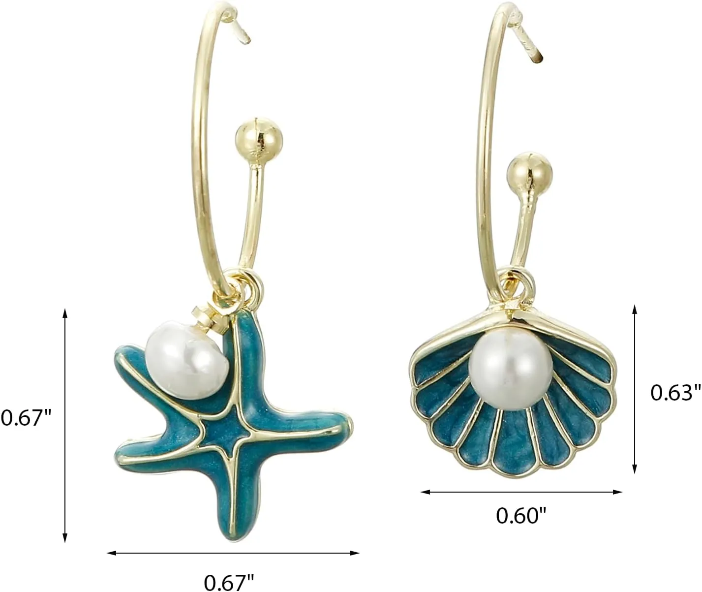 Shell Hoop Earrings, Asymmetric Shell and Starfish Earrings Seashore Hoop Earrings Beach Jewelry