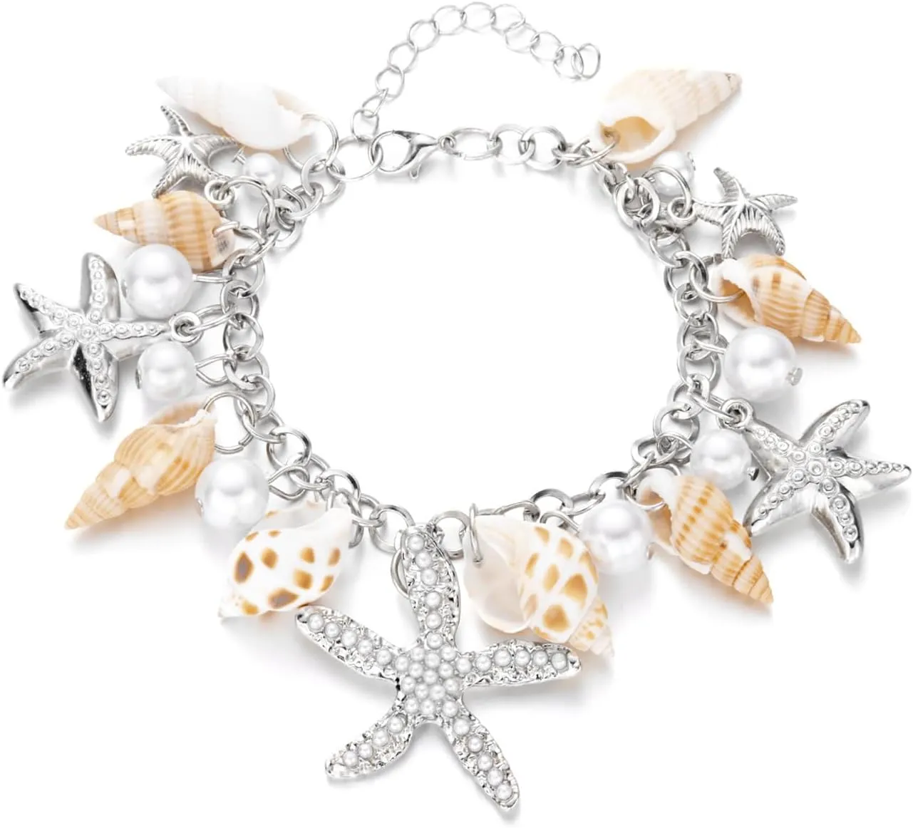 Shell Starfish Bracelet Seahorse Conch Starfish Sea Shell Pearls Charm Stone Bracelet Statement Bohemian Sea Themed Beach Jewelry for Women