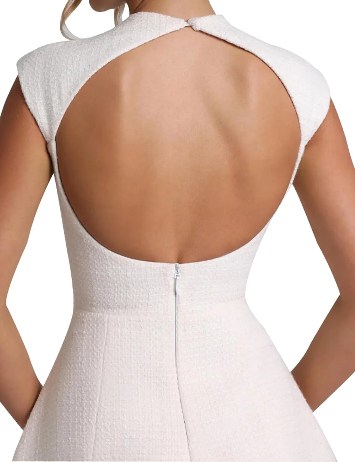 SHESEEWORLD Women's Cap Sleeve Mock Neck Sexy Cutout Backless Button Mini Dress A Line High Waist Slim Cocktail Party Dresses