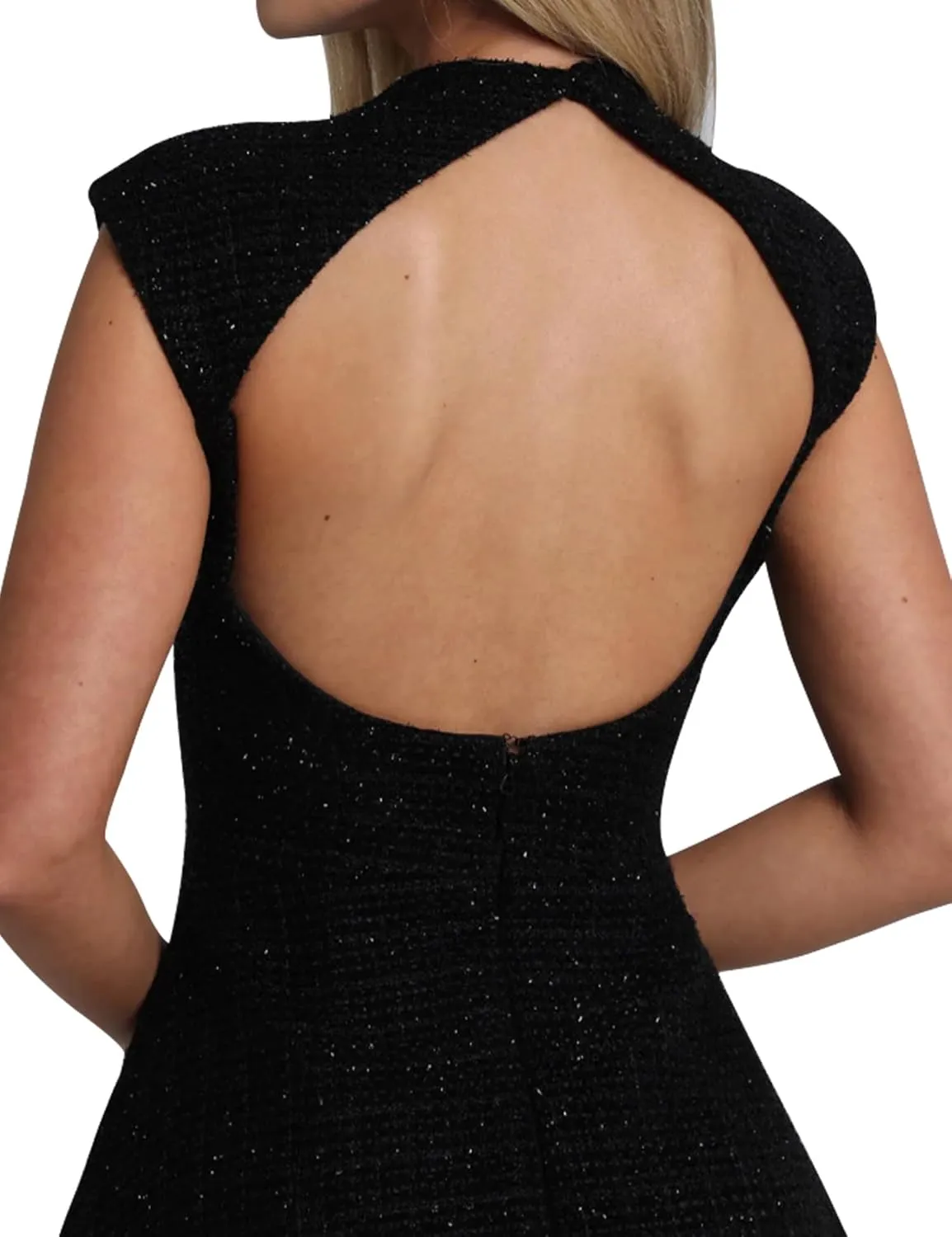 SHESEEWORLD Women's Cap Sleeve Mock Neck Sexy Cutout Backless Button Mini Dress A Line High Waist Slim Cocktail Party Dresses