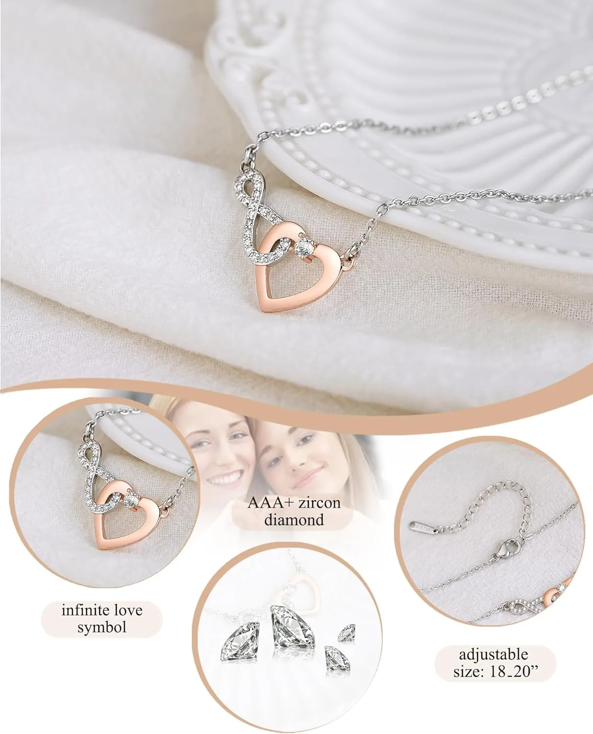 Shonyin Dainty Heart-felt Infinity Heart Necklace for Mother Daughter Girlfriend Soulmate Grandma Granddaughter Mother-in-law Friend Bonus Mom Bonus Daughter