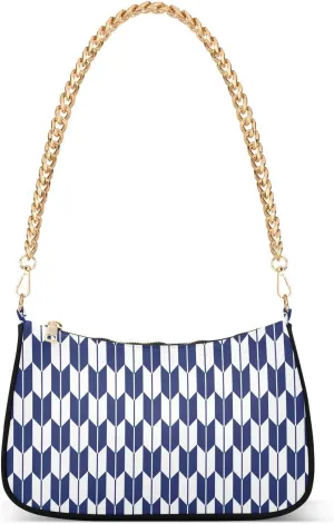 Shoulder Bag for Women Rhombus Shapes Blue Pattern Hobo Purses Handbags for Women with Chain Strap