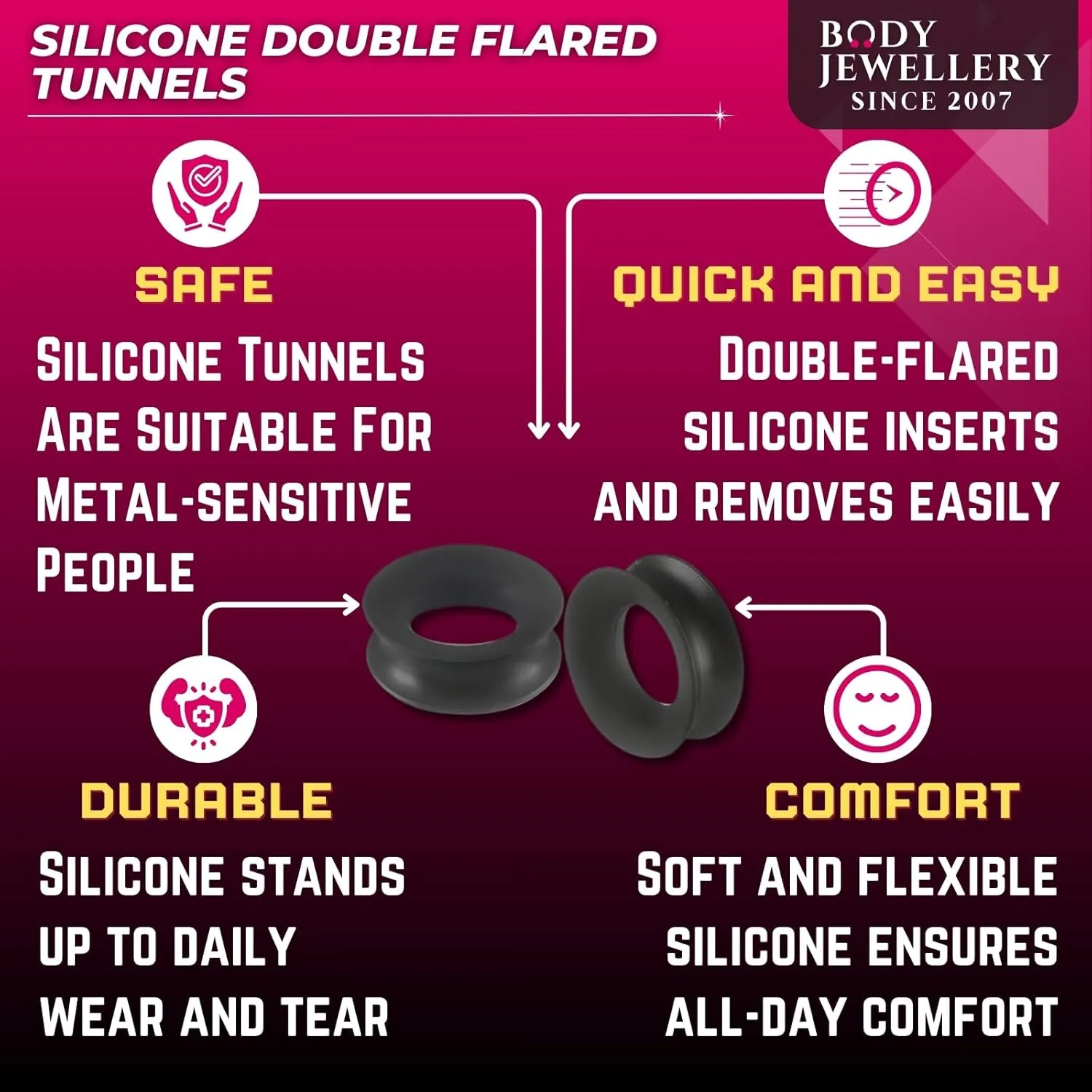 Silicone Double Flared Ear Plugs - Sold as a Pair