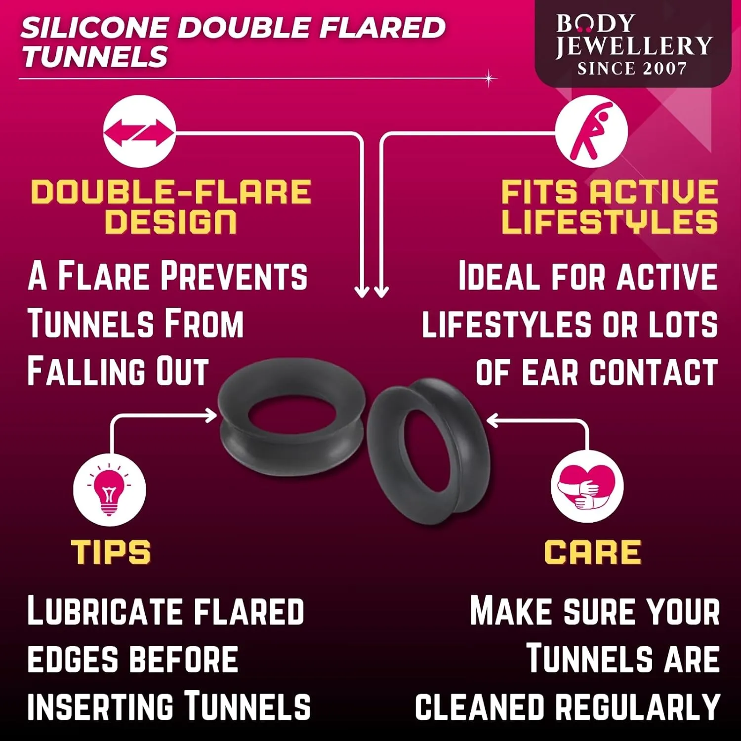 Silicone Double Flared Ear Plugs - Sold as a Pair