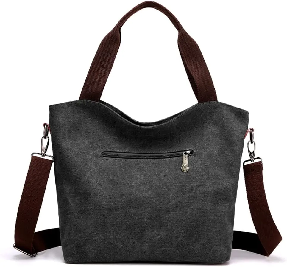 SILKAREA Women's Canvas Large Tote Bag Embroidered Shoulder Bag Multi Pocket Crossbody Bag Top Handle Bag Handbag Hobo Purse