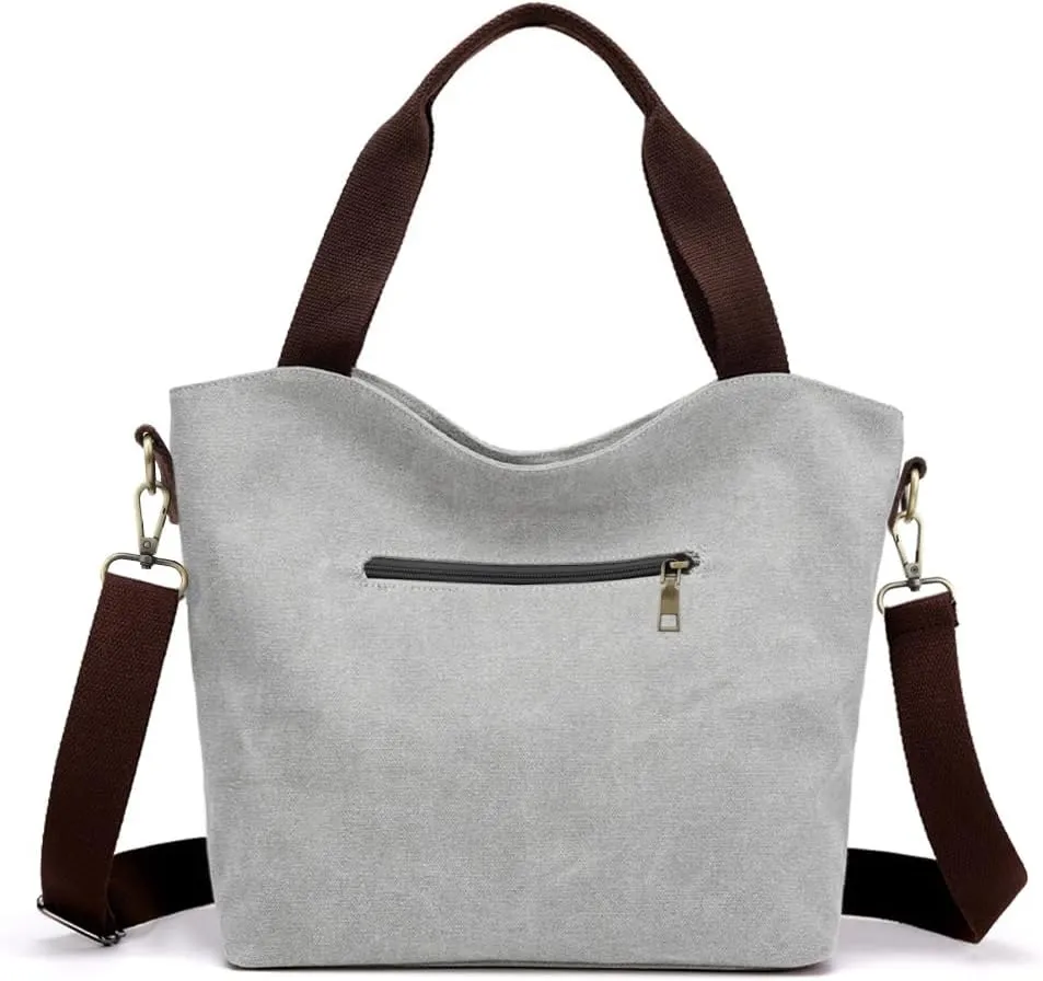 SILKAREA Women's Canvas Large Tote Bag Embroidered Shoulder Bag Multi Pocket Crossbody Bag Top Handle Bag Handbag Hobo Purse