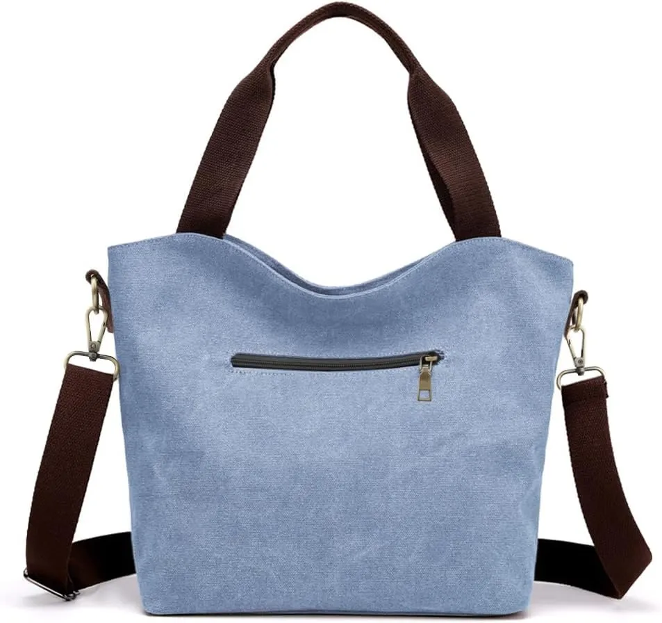 SILKAREA Women's Canvas Large Tote Bag Embroidered Shoulder Bag Multi Pocket Crossbody Bag Top Handle Bag Handbag Hobo Purse