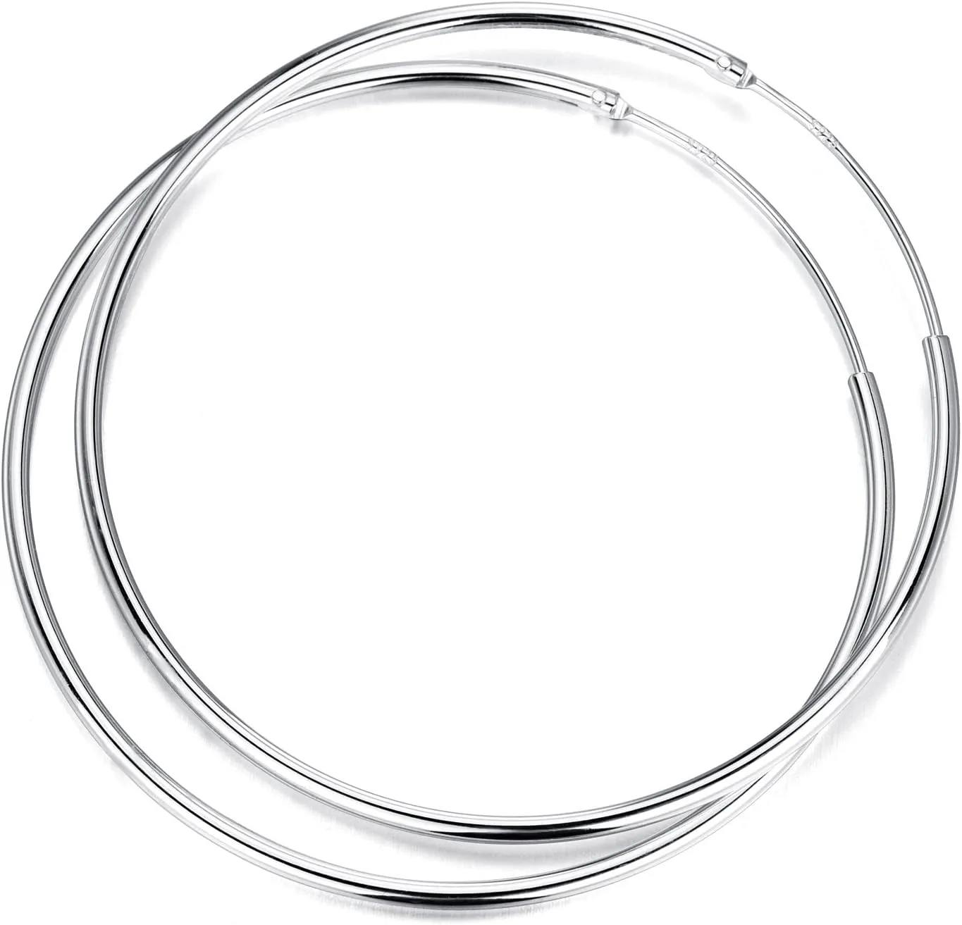Silver Hoop Earrings Sterling Silver Circle Endless Big Earrings Hoops Jewelry,Fashion Gold Hoop Earring for Women,Daimeter 20,30,40,50,60,70,80mm