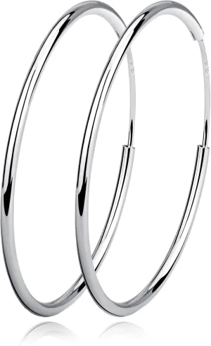 Silver Hoop Earrings Sterling Silver Circle Endless Big Earrings Hoops Jewelry,Fashion Gold Hoop Earring for Women,Daimeter 20,30,40,50,60,70,80mm