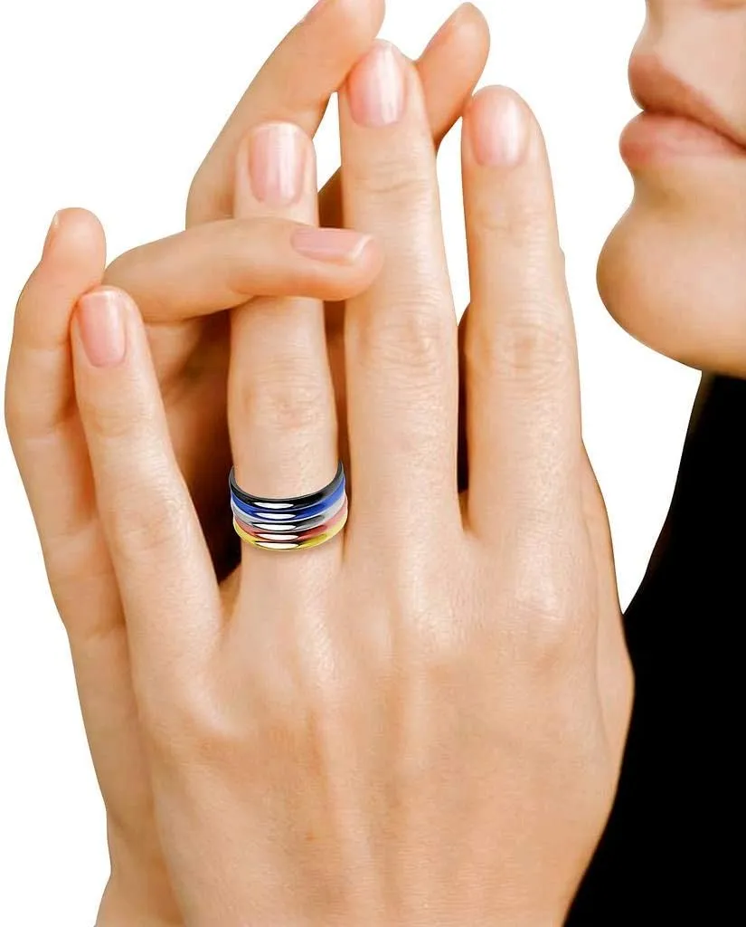 SILVERLINE JEWELRY Stackable 5 Piece Set 2mm Stainless Steel Ring Silver/Rose/Gold/Blue/Black Tone Comfort Fit Wedding Band Sizes 5-12