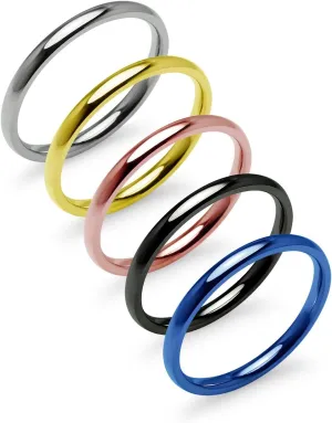 SILVERLINE JEWELRY Stackable 5 Piece Set 2mm Stainless Steel Ring Silver/Rose/Gold/Blue/Black Tone Comfort Fit Wedding Band Sizes 5-12