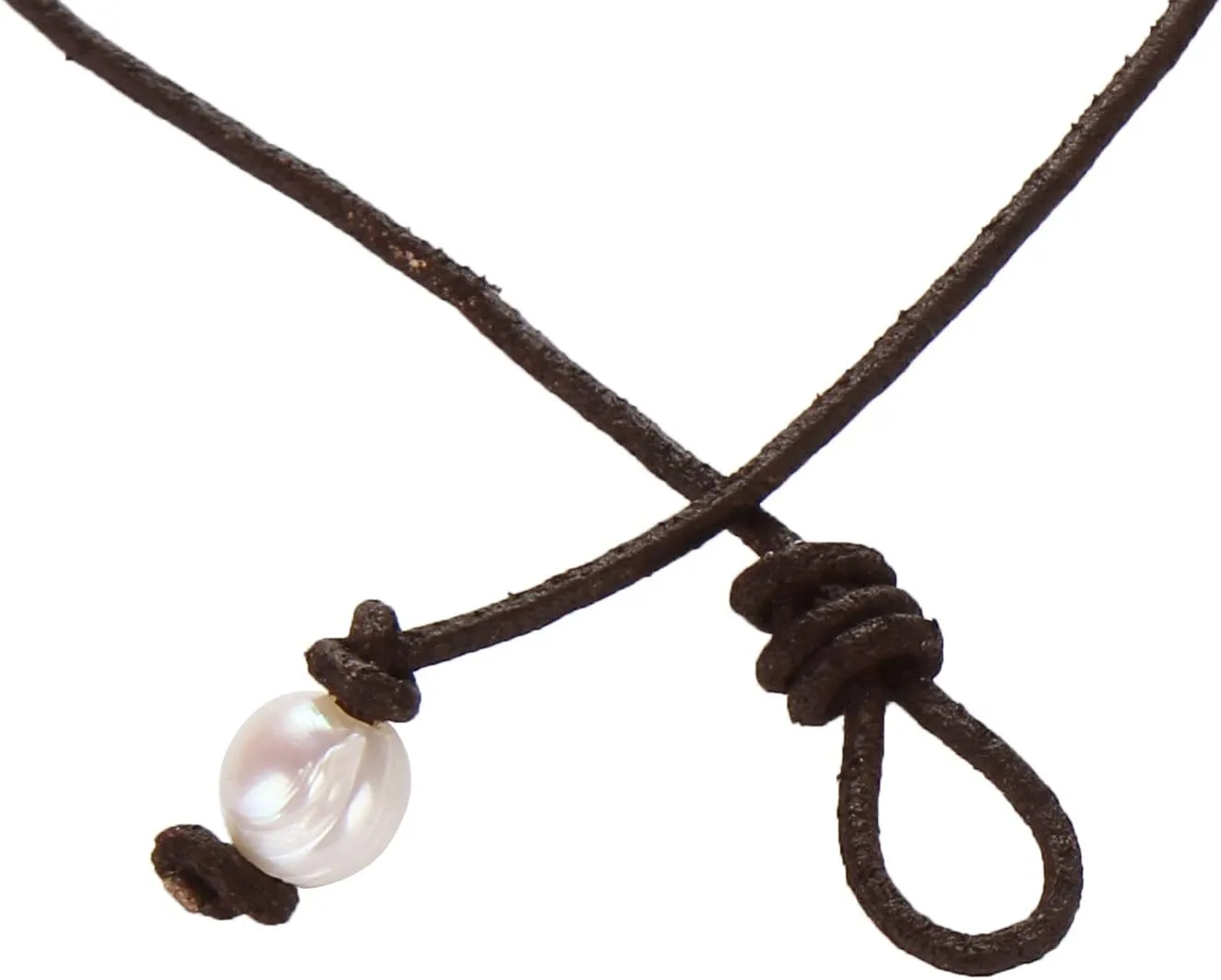 Single Pearl Choker Necklace on Genuine Leather Cord for Women Handmade Choker Jewelry Gift