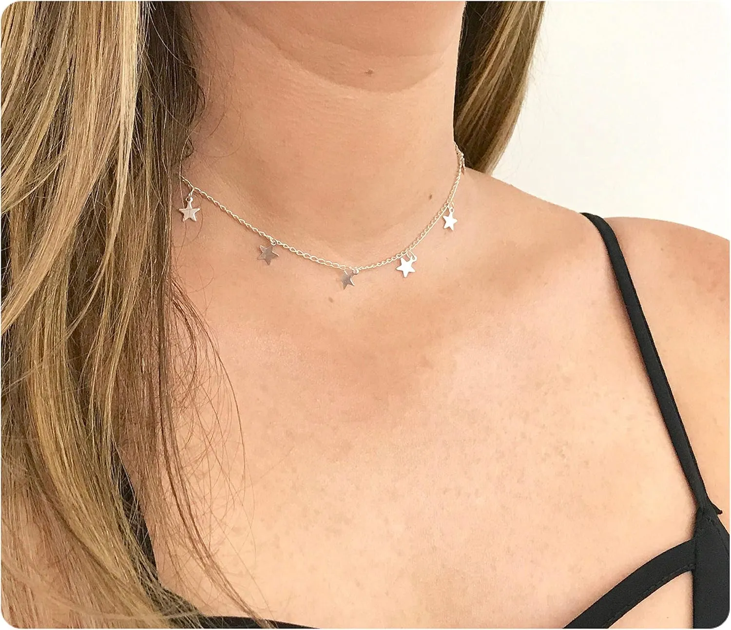 S.J JEWELRY Women Simple Delicate Full Moon 14K Gold Plated/Rose Gold/Silver Plated Layered Pendant Handmade Star Chokers Necklaces