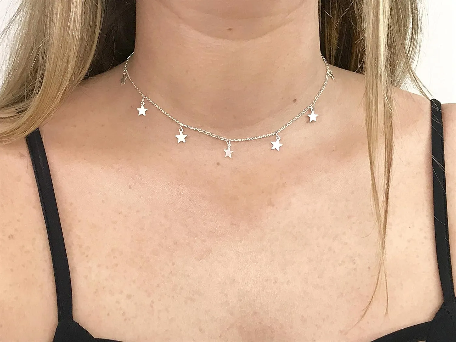 S.J JEWELRY Women Simple Delicate Full Moon 14K Gold Plated/Rose Gold/Silver Plated Layered Pendant Handmade Star Chokers Necklaces
