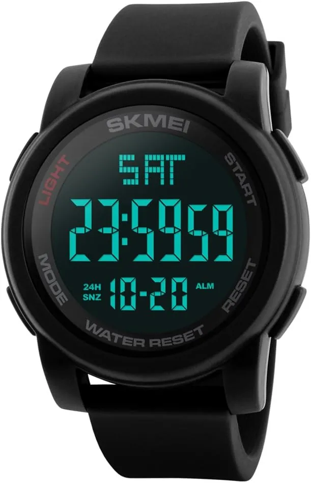 SKMEI Simple Digital Mens Military Watches Waterproof Electronic LED Double Time Black Wristwatch Sport