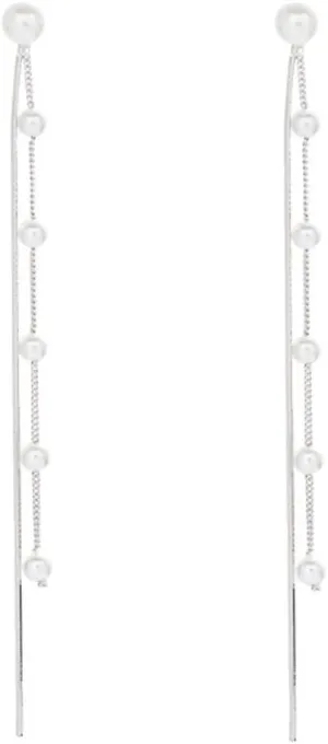 SLUYNZ Solid 925 Sterling Silver Simulated Shell Pearl Dangle Earrings for Women Teens - Elegant Long Chain Tassel Wedding Earrings