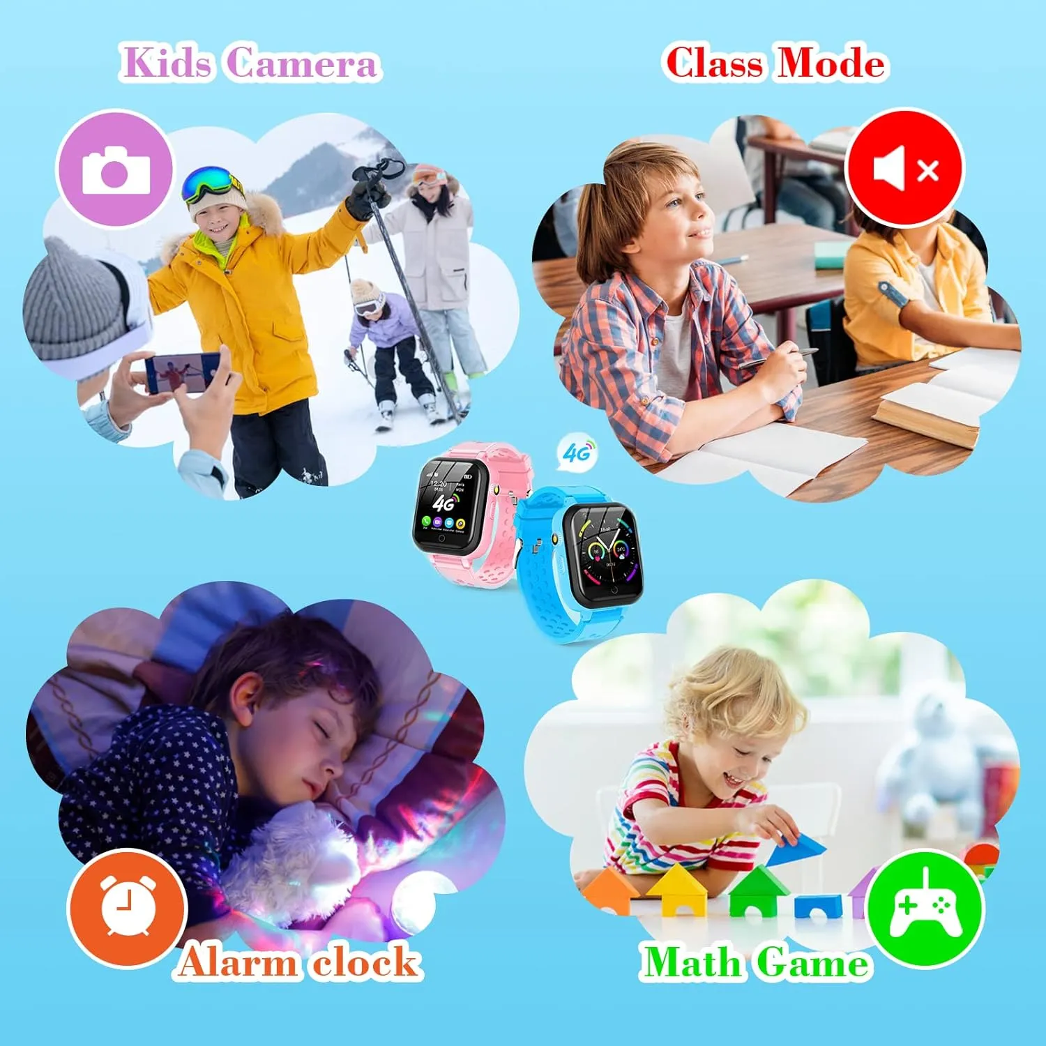 Smart Watch for Kids, 4G Kids Phone Smartwatch with GPS Tracker, WiFi SMS, Call, Voice Video Chat, Bluetooth, Audio Recording, Alarm, Pedometer, Wrist Watch for 4-16 Boys Girls Birthday Gifts