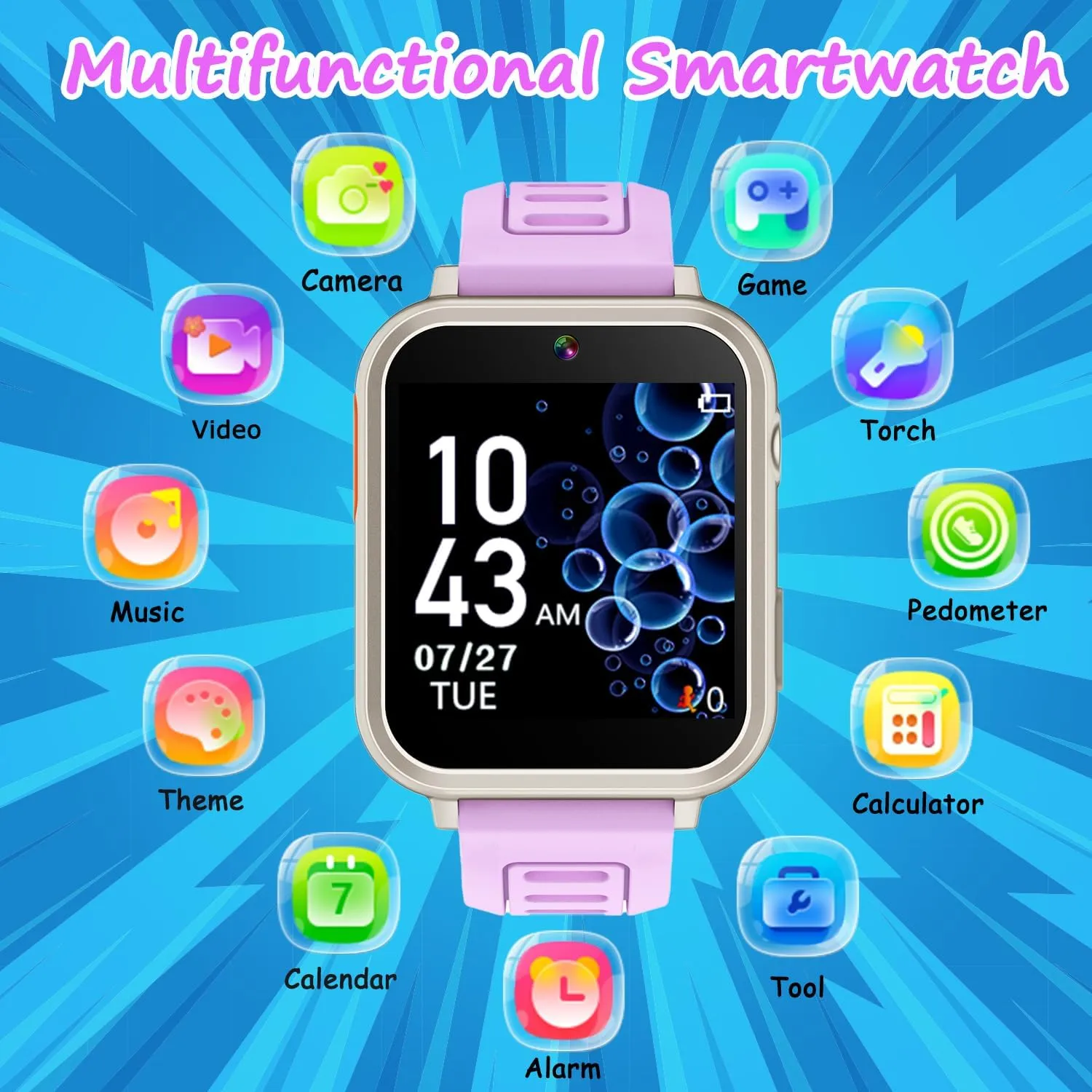 Smart Watch for Kids Toys for Girls Ages 4-12 Years Old, Kids Smart Watch Girls Toys with 24 Puzzle Games HD Touch Screen Camera Alarm Clock Birthday Gift for 6 7 8 9 Year Old Girls