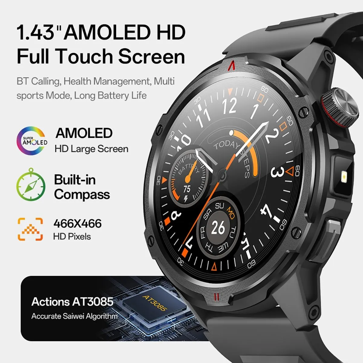 Smart Watch for Men (Answer/Make Calls) with LED Flashlight, 1.43" HD Screen Outdoor Waterproof Smartwatch, 100  Sport Modes, Heart Rate/SpO2/Sleep Monitor Fitness Tracker for Android iOS, Khaki