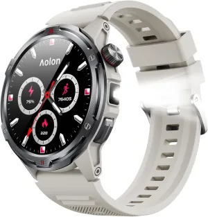 Smart Watch for Men (Answer/Make Calls) with LED Flashlight, 1.43" HD Screen Outdoor Waterproof Smartwatch, 100  Sport Modes, Heart Rate/SpO2/Sleep Monitor Fitness Tracker for Android iOS, Khaki