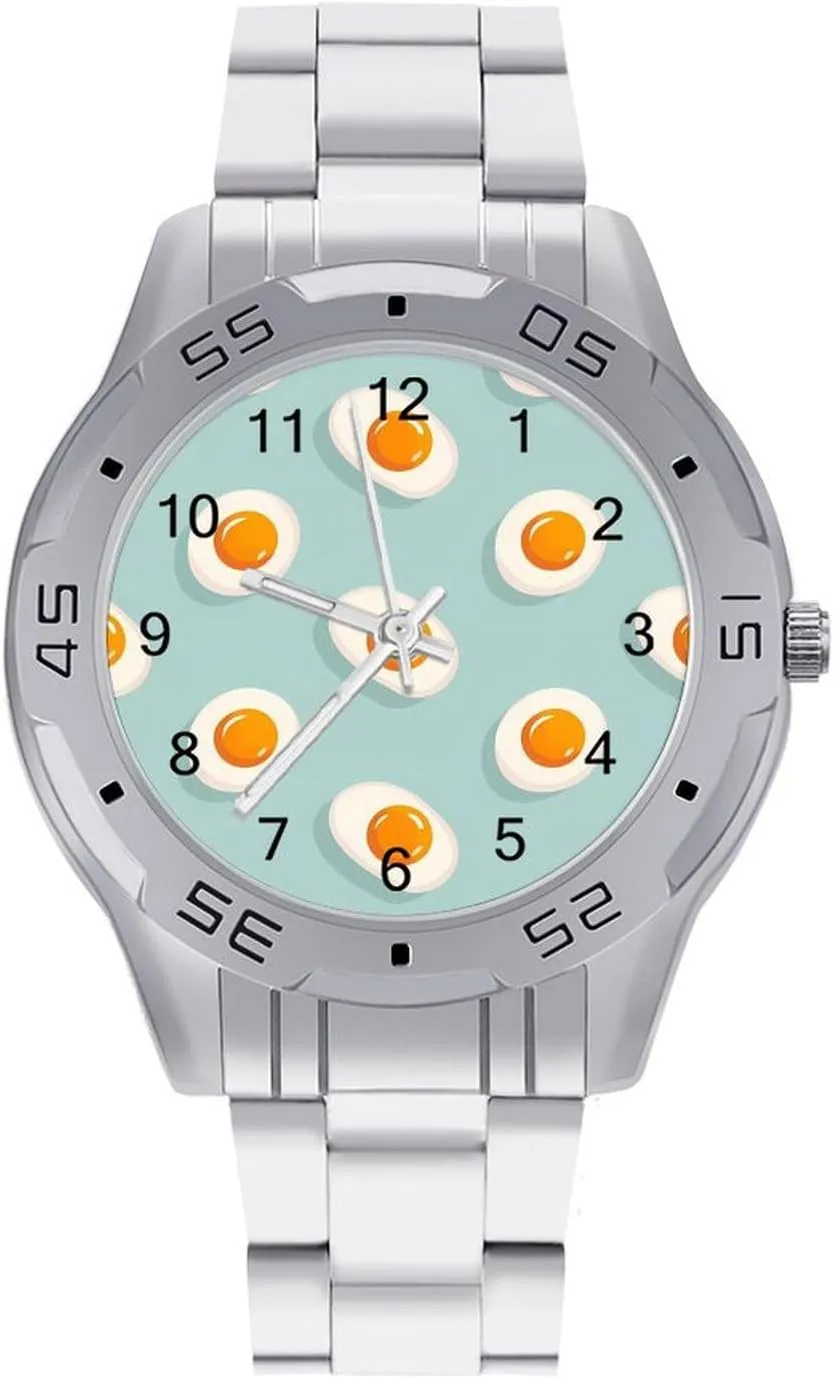 Soft-Boiled Egg Cut Into Pieces Classic Wrist Watches for Men Casual Business Dress Watch with Stainless Steel Band Work Party