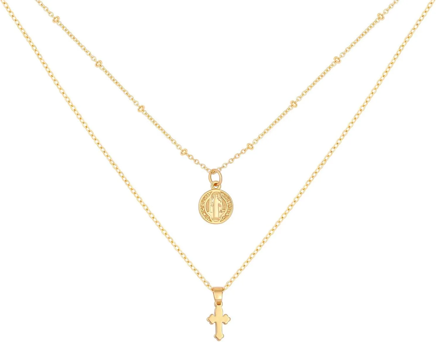 SOFYBJA Dainty 18k Gold Layered Statement Choker Necklaces for Women Tiny Cute Lock Key Pendant Personalized Double Layering Chain Necklaces