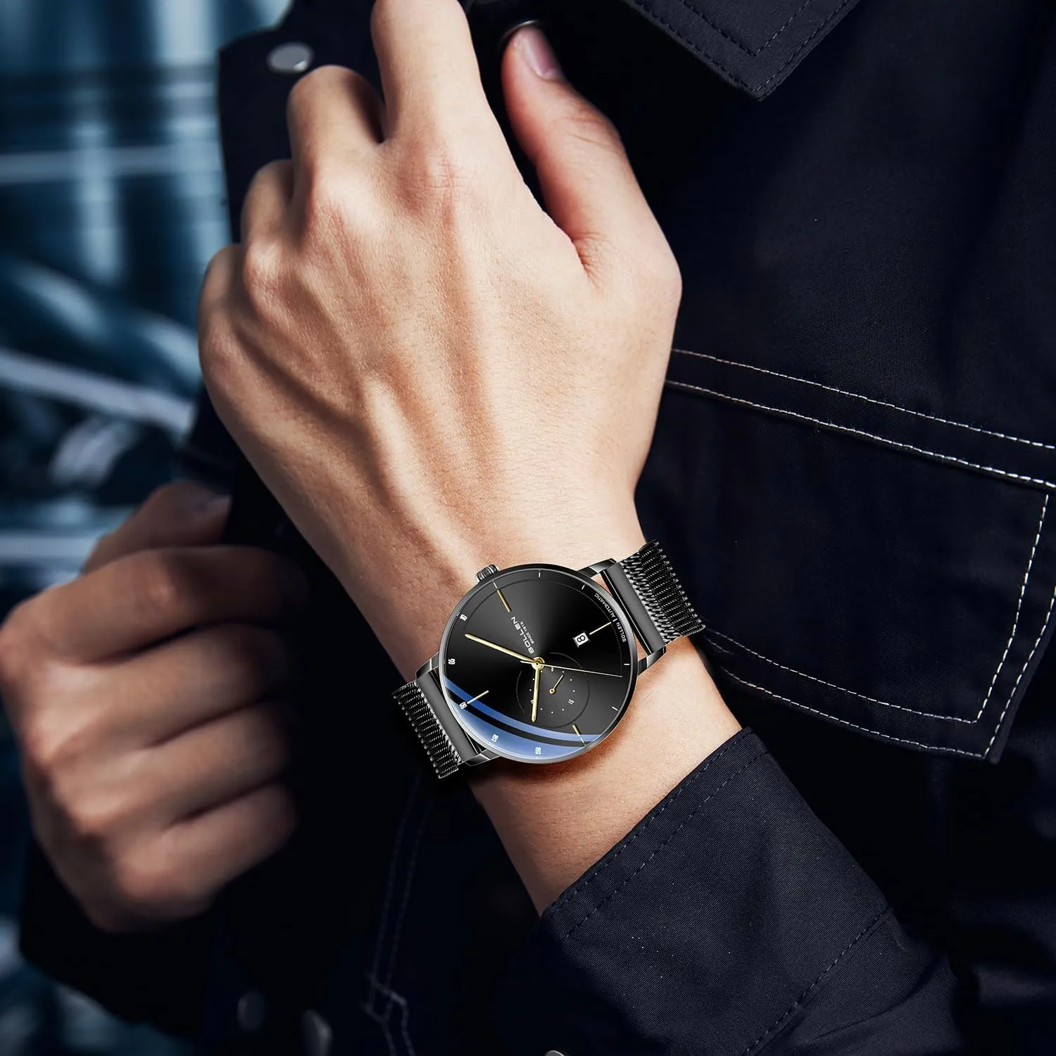 SOLLEN Men's Automatic Watch, Original Mechanical Movement - 3ATM Water Resistant - Luminous Hands -Calendar and 24-Hour Display, Minimalist Self-Winding Men's Wrist Watches, Gifts for Men